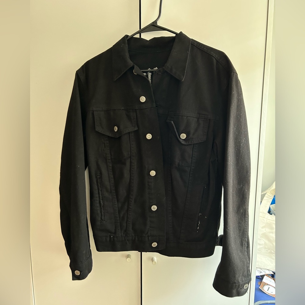 Brandy Melville Black Denim Jacket with “Darling” Embroidery